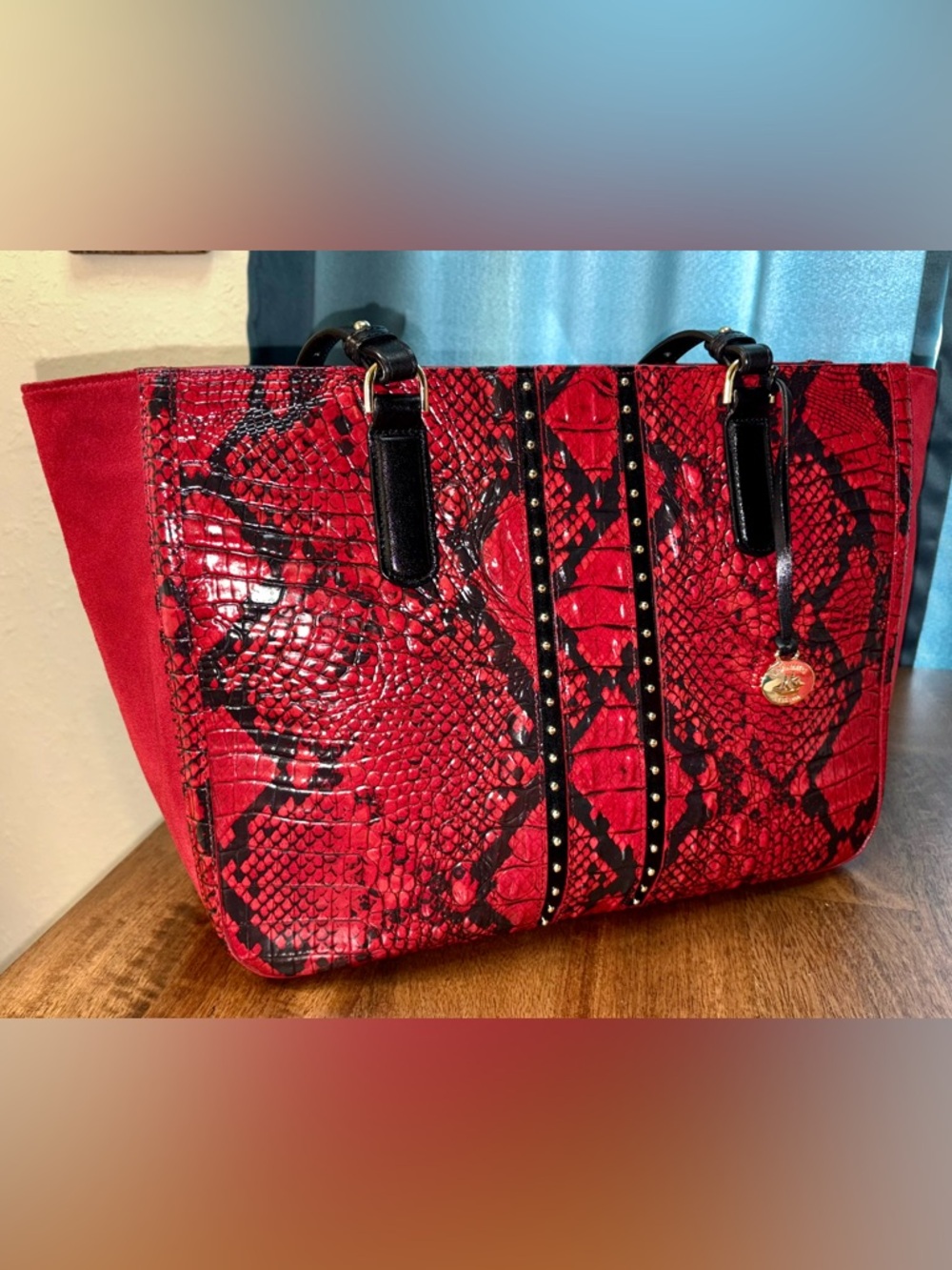Brahmin EUC Ashlee - Lipstick Avedon Tote - Leather, Suede, Rivets - HTF, RARE